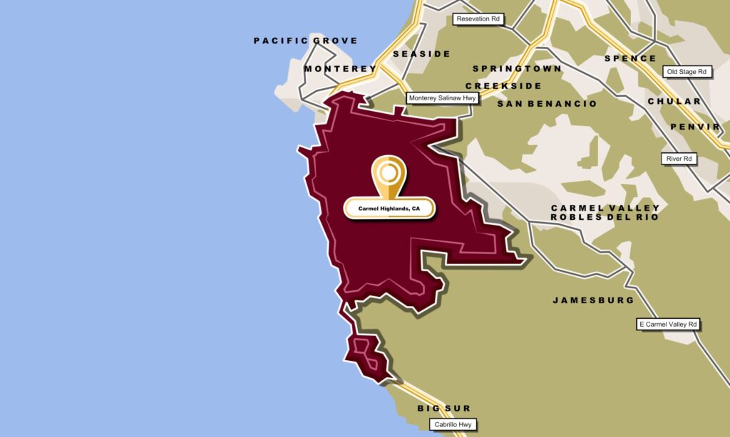 a drawn out map of Carmel Highlands, CA